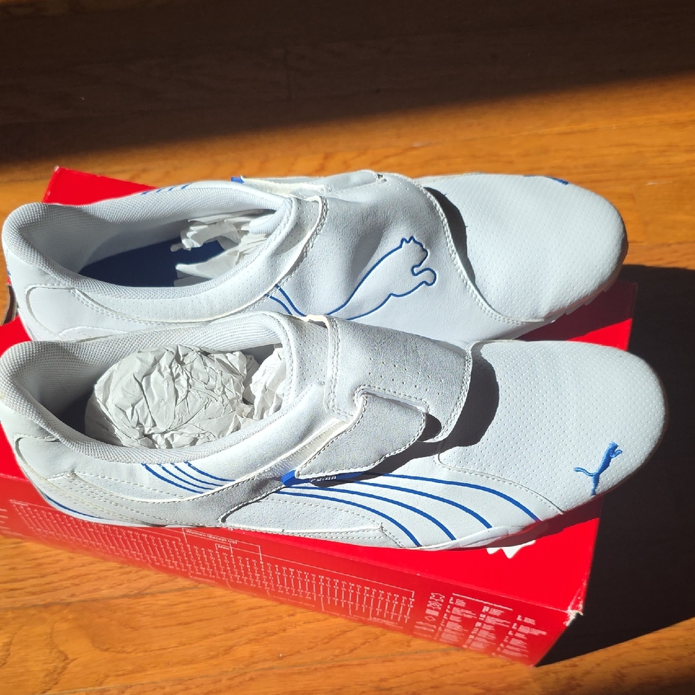 Puma Taisoku 3 White Slip-On Sneakers with Blue Accents, Size 14, New